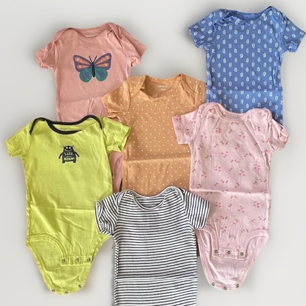 CARTER'S 12 Month Short-Sleeved 1-piece Bodysuits Baby Girl Lot Floral Butterfly